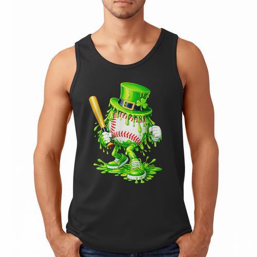 Baseball Player Ice Cream Drip Shamrocks St Patrick's Day Men Tank Top - Sportilla