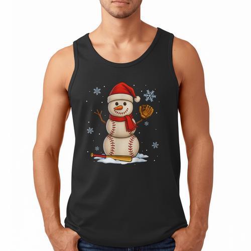 Baseball Snowman Merry Christmas Holiday Sports Xmas Pajamas Men Tank Top - Sportilla