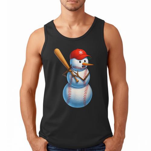 Baseball Snowman Merry Christmas Xmas Pajamas Men Women Kids Men Tank Top - Sportilla