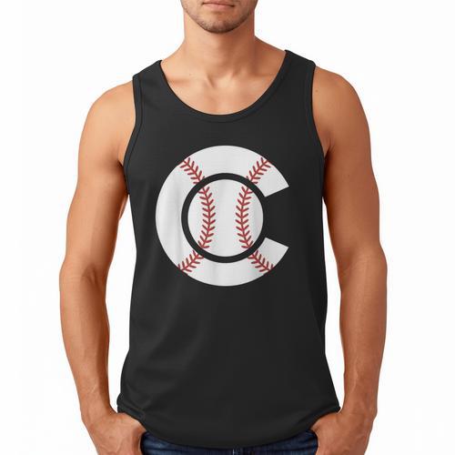 Baseball Sport Player Graphic Monogram Initial Letter C Men Tank Top - Sportilla