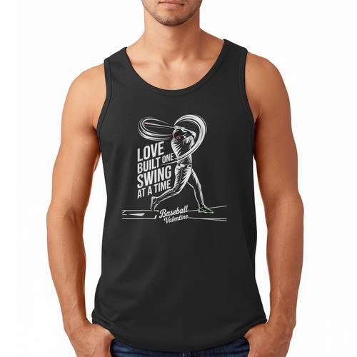 Baseball Valentine Love Built One Swing At A Time Tee Men Tank Top - Sportilla