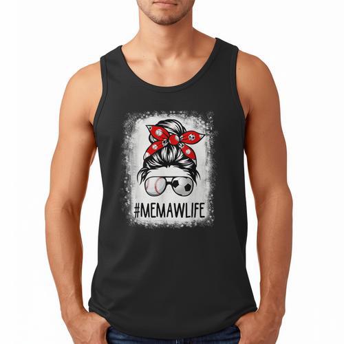 Bleached Memaw Life Soccer Messy Bun Baseball Game Day Men Tank Top - Sportilla