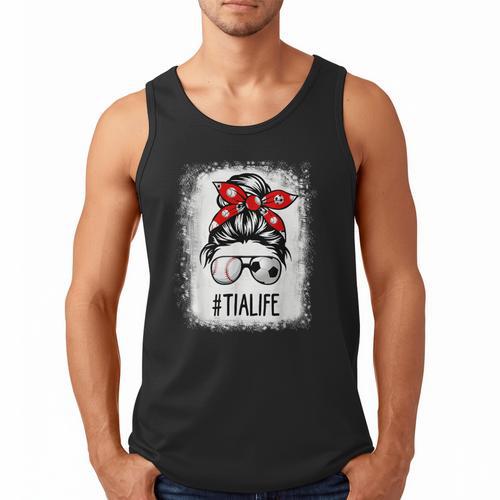 Bleached Tia Life Soccer Messy Bun Baseball Game Day Men Tank Top - Sportilla