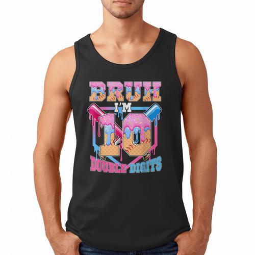 Boys 10 Double Digits 10th Birthday Ice Cream Baseball Drip Men Tank Top - Sportilla