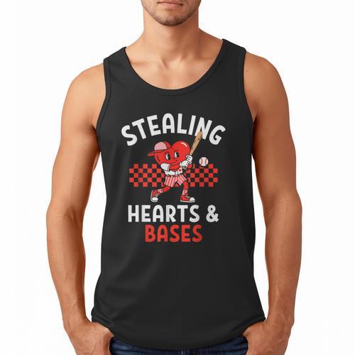 Boys Baseball Valentines Day Stealing Hearts Valentine Kids Men Tank Top - Sportilla