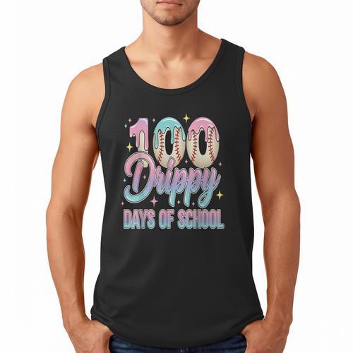 Boys Kids 100 Drippy Days Of School Baseball Drip Ice Cream Men Tank Top - Sportilla