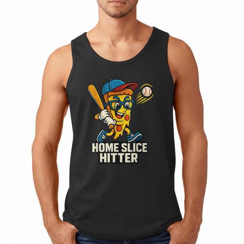 Boys Pizza Theme Baseball Home Hitter Men Tank Top - Sportilla