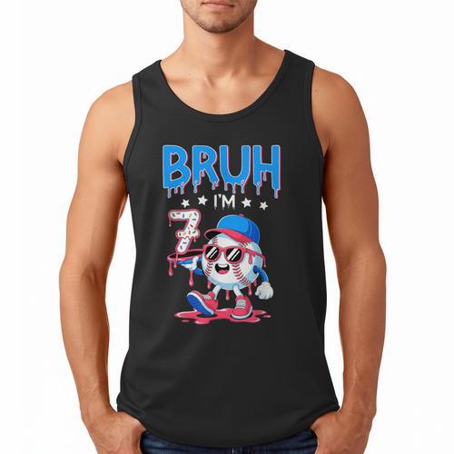 Bruh I'm 7 Baseball Ice Cream Drip It's My 7th Birthday Men Tank Top - Sportilla