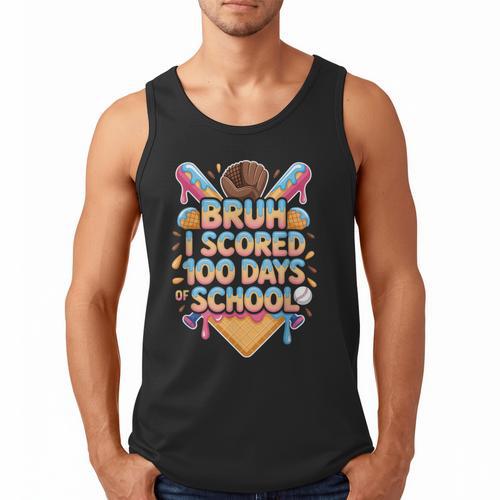 Bruh I Scored 100 Days Of School Baseball Ice Cream Drip Tee Men Tank Top - Sportilla