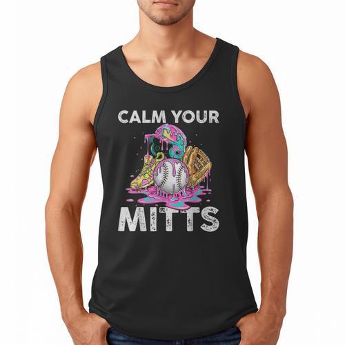 Calm Your Mitts Baseball Ice Cream Drip Crossed Bats Sport Men Tank Top - Sportilla