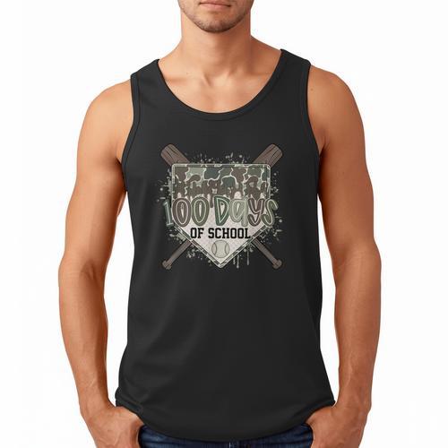 Camo 100 Days Of School Baseball Home Plate Drip Boy Kids Men Tank Top - Sportilla