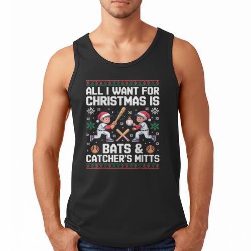 Christmas Baseball Bats Catcher Mitts Holiday Tee Men Tank Top - Sportilla
