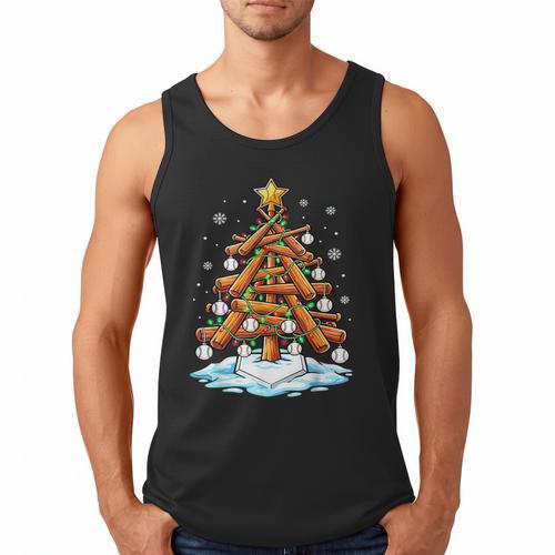 Christmas Baseball Tree Lights Xmas Men Tank Top - Sportilla