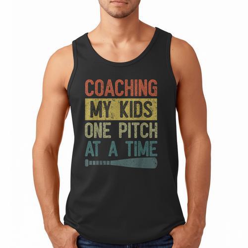 Coaching My Kids One Pitch At A Time Vintage Baseball Dad Men Tank Top - Sportilla
