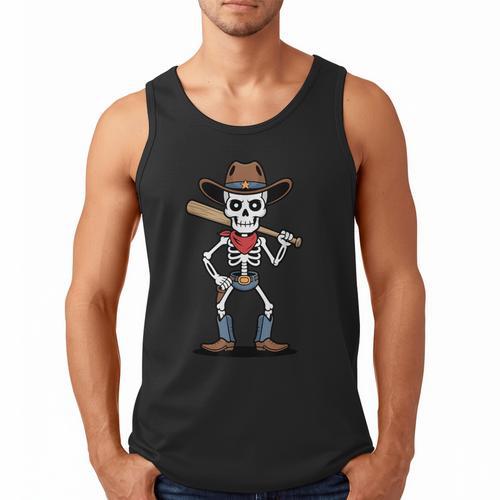 Cowboy Skeleton Baseball Halloween Graphic Men Tank Top - Sportilla