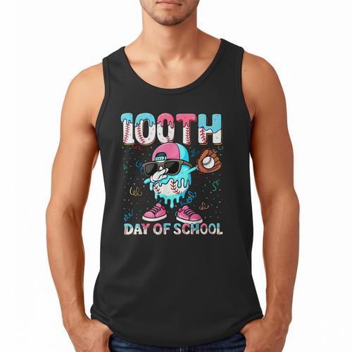Dabbing Drippy 100th Days Of School Baseball Ice Cream Drip Men Tank Top - Sportilla