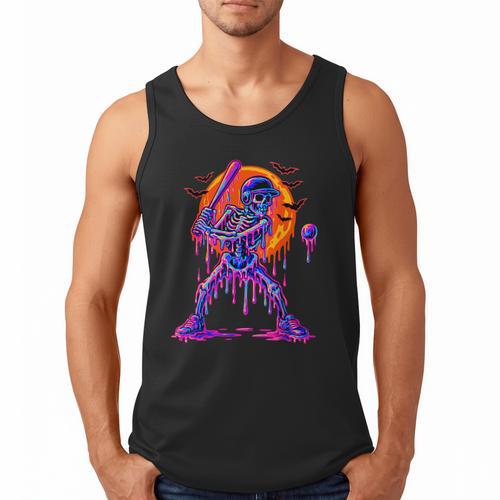 Drip Skeleton Batting Baseball Halloween Men Tank Top - Sportilla