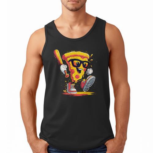 Drippy Pizza Baseball Slice Cartoon Sports Food Men Tank Top - Sportilla
