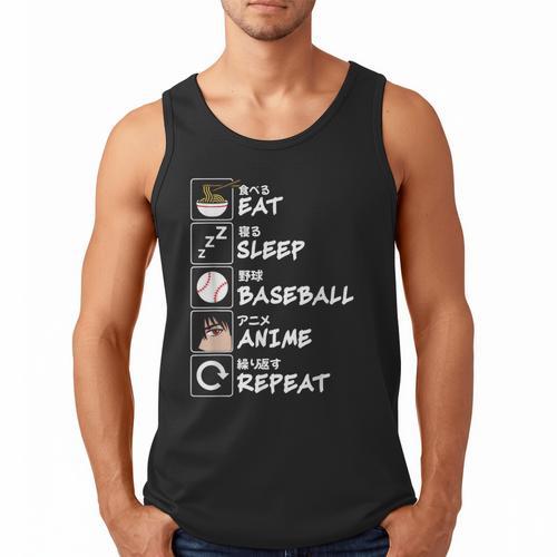 Eat Sleep Baseball Anime Repeat Japanese Otaku Men Tank Top - Sportilla