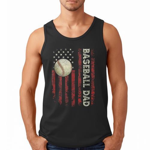 Fathers Day Baseball Dad USA Flag For Dad Men Baseball Men Tank Top - Sportilla