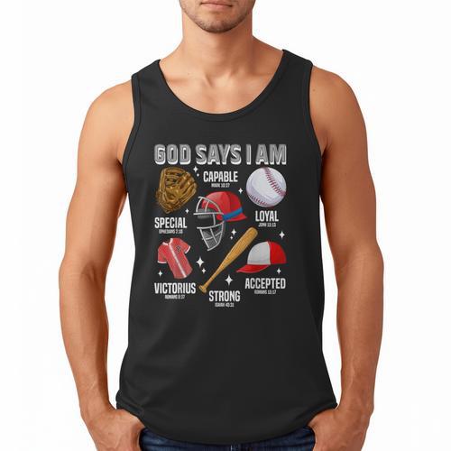 God Says I Am Baseball Player Catcher Pitcher Boys Men Men Tank Top - Sportilla