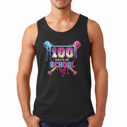Happy 100 Days Of School Baseball Drip Theme Party 100th Day Men Tank Top - Sportilla