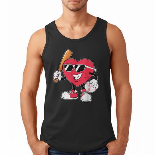 Heart Play Baseball Valentine's Day Teens Boys Girls Kids Men Tank Top - Sportilla