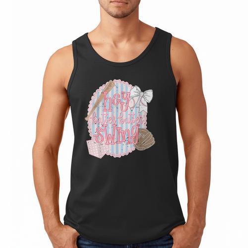 Hey Batter Batter Swing Baseball Game Day Coquette Bow Girly Men Tank Top - Sportilla