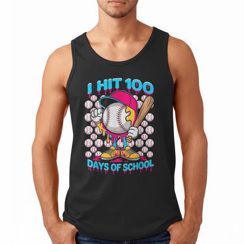 I Hit 100 Days Of School Baseball Ice Cream Drip Men Tank Top - Sportilla