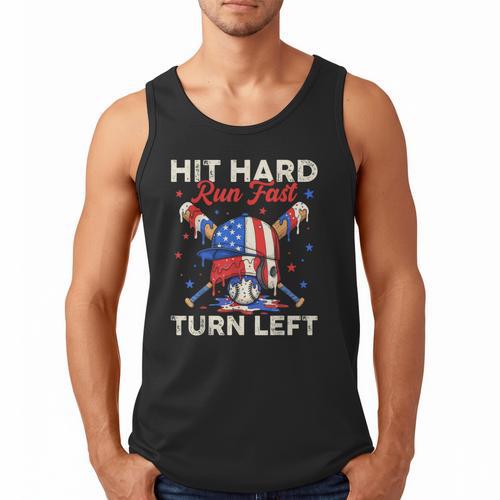 Hit Hard Run Fast Turn Left Baseball Cream Drip Crossed Bats Men Tank Top - Sportilla