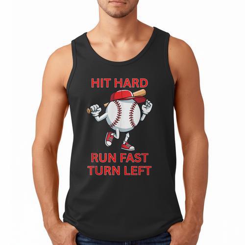 Hit Hard Run Fast Turn Left Baseball Player Men Tank Top - Sportilla