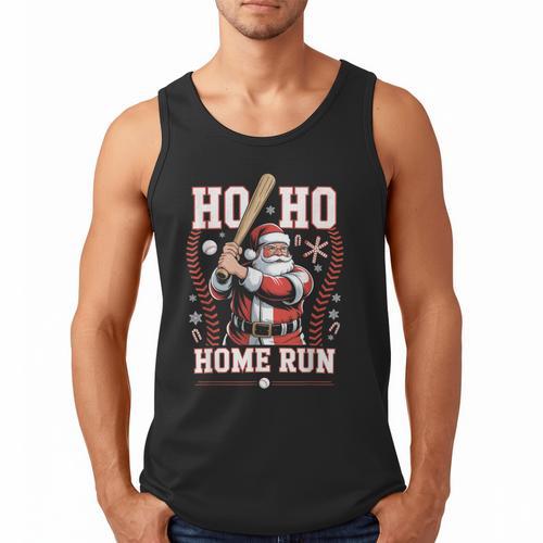 Ho Ho Home Run Baseball Christmas Holiday Sports Santa Men Tank Top - Sportilla