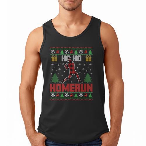 Ho Ho Homerun Xmas Sports Player Baseball Ugly Christmas Men Tank Top - Sportilla