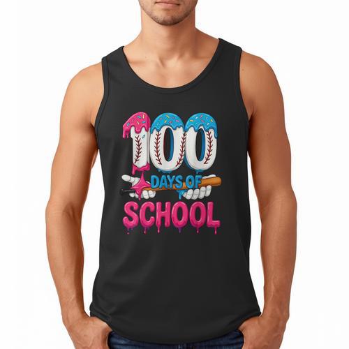 HUGvyn 100 Days Of School Baseball Ice Cream Teacher Student Men Tank Top - Sportilla