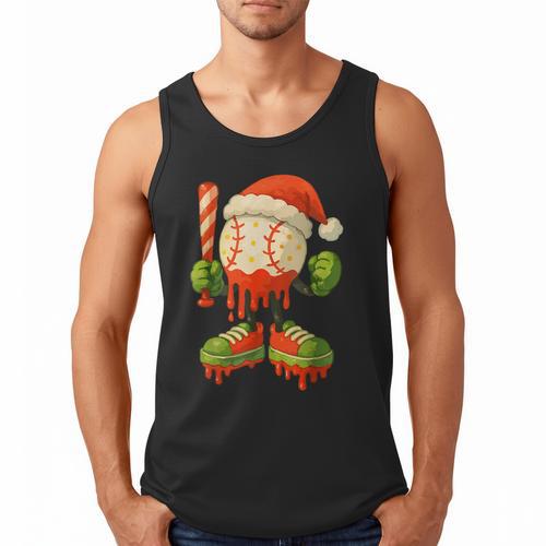 Ice Cream Drip Baseball Christmas Baseball Drip Candy Cane Men Tank Top - Sportilla