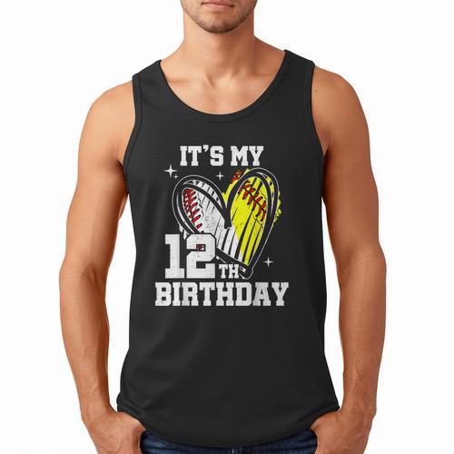 It's My 12th Birthday Baseball Softball Heart 12 Year Old Men Tank Top - Sportilla