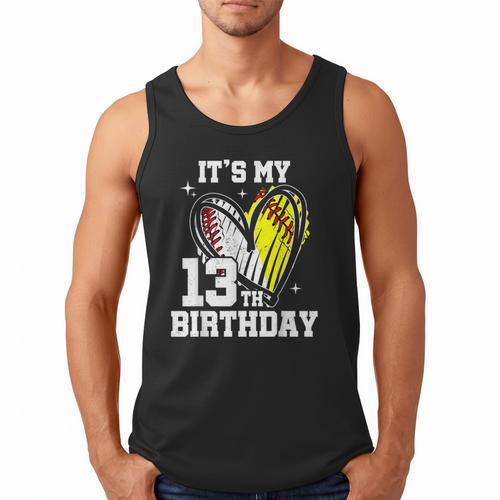 It's My 13th Birthday Baseball Softball Heart 13 Year Old Men Tank Top - Sportilla