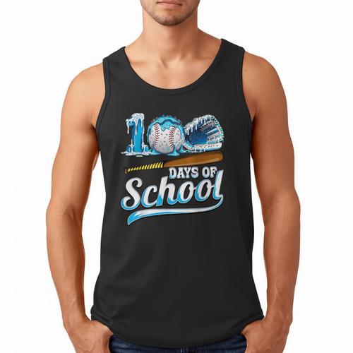 Kid 100 Days Of School Drip Baseball Ice Cream 100th Day Boy Men Tank Top - Sportilla