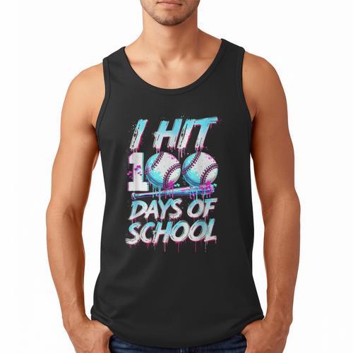 Kids 100 Days Of School 100th Day Baseball Ice Cream Drip Men Tank Top - Sportilla
