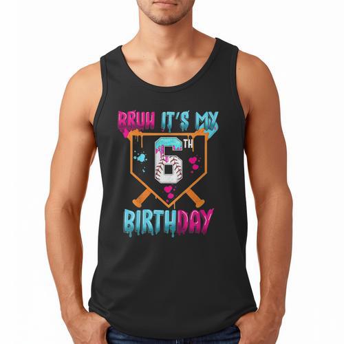 Kids Baseball Drip Bruh It's My 6th Birthday Boy Ice Cream Drip Men Tank Top - Sportilla