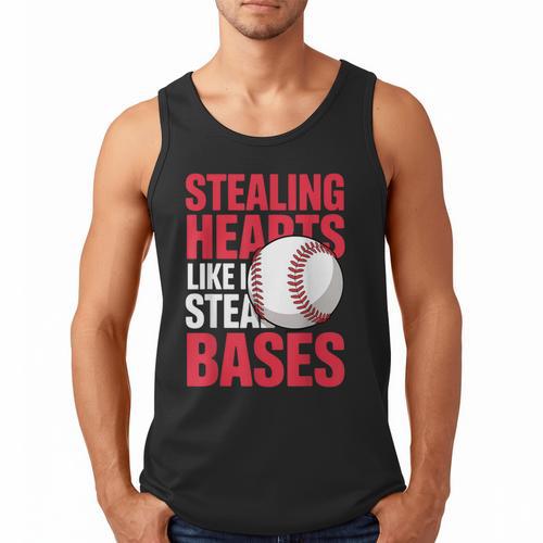 Kids Stealing Hearts Like I Steal Bases Cute Baseball Boys Men Tank Top - Sportilla