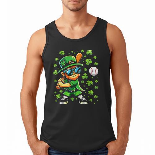 Leprechaun Playing Baseball Happy St Patricks Day Men Boys Men Tank Top - Sportilla