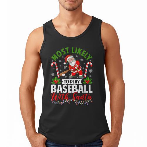 Most Likely To Play Baseball With Santa Christmas Pajamas Men Tank Top - Sportilla