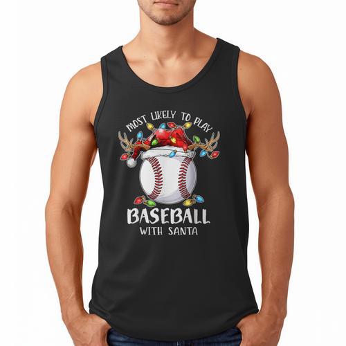 Most Likely To Play Baseball With Santa Christmas Xmas Men Tank Top - Sportilla