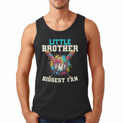 Little Brother Biggest Fan Baseball Cream Drip Crossed Bats Men Tank Top - Sportilla