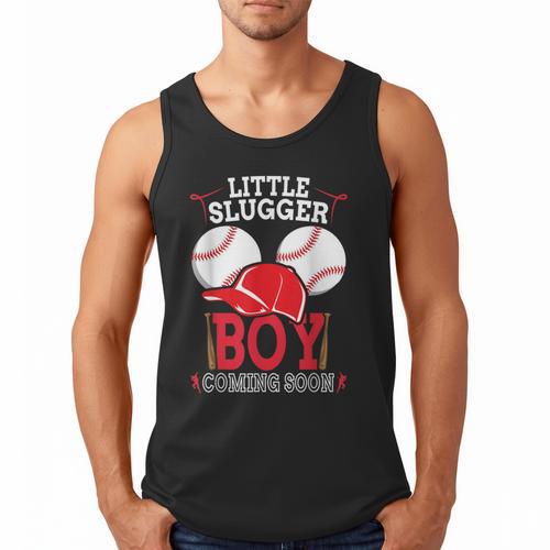 Little Slugger Boy Coming Soon Baby Announcement Baseball Men Tank Top - Sportilla