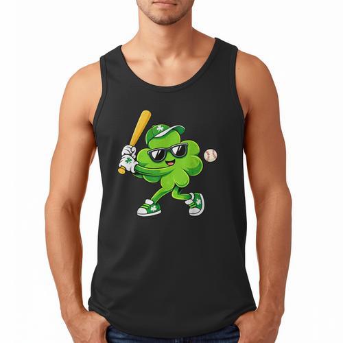 Lucky Shamrock Playing Baseball St Patrick's Kids Boys Men Tank Top - Sportilla