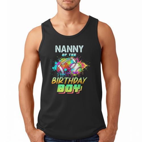 Nanny Of The Birthday Boy Baseball Football Colorful Men Tank Top - Sportilla