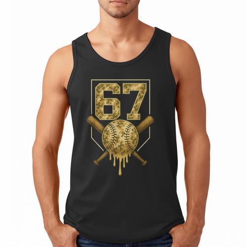 Number 67 Baseball Drip Camo Six Seven Meme Boys Kids Men Tank Top - Sportilla