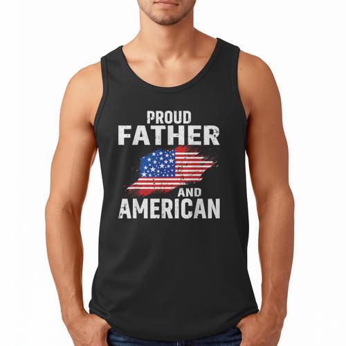 Proud Father And American Flag Baseball Dad Father Patriotic Men Tank Top - Sportilla